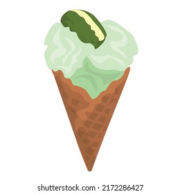 Sweet ice-cream in waffle cone on white background