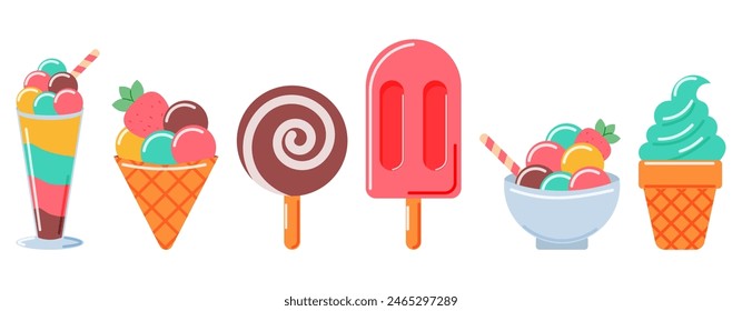 sweet Ice-creams collection, vector illustration. summer vibe