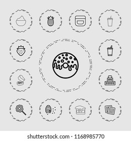 Sweet icon. collection of 13 sweet outline icons such as strawberry, cookies, cream, drink, cake, donut, lollipop, honeycomb. editable sweet icons for web and mobile.