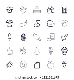 Sweet icon. collection of 25 sweet outline icons such as cherry, mulberry, door with heart, chocolate, ice cream on stick, ice cream. editable sweet icons for web and mobile.