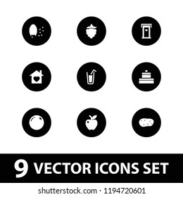 Sweet icon. collection of 9 sweet filled icons such as orange, door with heart, apple, honeycomb, home with heart, potato, mulberry. editable sweet icons for web and mobile.