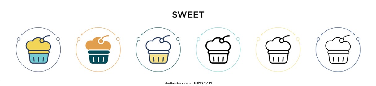 Sweet icon in filled, thin line, outline and stroke style. Vector illustration of two colored and black sweet vector icons designs can be used for mobile, ui, web