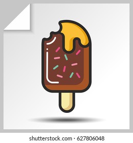 Sweet icon - ice cream lolly in chocolate with yellow icing. Vector Isolated flat colorful illustration.