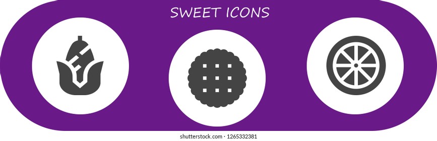  sweet icon set. 3 filled sweet icons. Simple modern icons about  - Corn, Biscuit, Candy