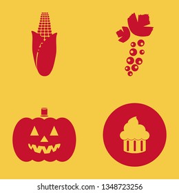 sweet icon set with cupcake, pumpkin and black currant berry vector illustration