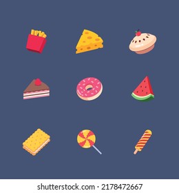 Conjunto de iconos dulces para la comida