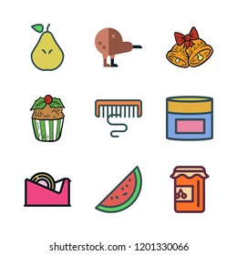 sweet icon set. vector set about bell, wrapper, cream and comb icons set.