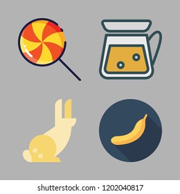 sweet icon set. vector set about lemonade, lollipop, bananas and rabbit icons set.