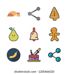 sweet icon set. vector set about cake, pear, hamster and share icons set.