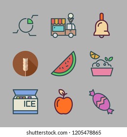 sweet icon set. vector set about bell, watermelon, ice cream and lemon icons set.