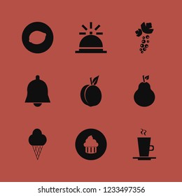 sweet icon. sweet vector icons set black currant berry, latte cup, peach and lemon