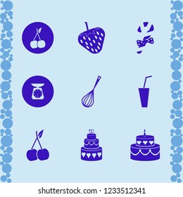 sweet icon. sweet vector icons set cake wedding, strawberry, soda and christmas candy