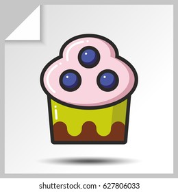 Sweet icons - cake with blueberry. Vector Isolated flat colorful illustration.