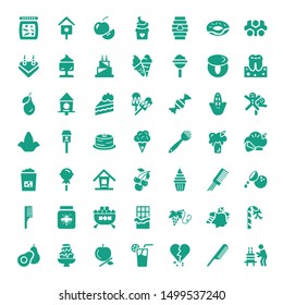 sweet icons. Editable 49 sweet icons. Included icons such as Birthday cake, Comb, Broken heart, Juice, Apple, Chocolate fountain, Avocado, Candy Cane. sweet trendy icons for web.