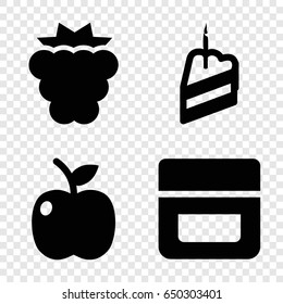 Sweet icons set. set of 4 sweet filled icons such as mulberry, cream, piece of cake