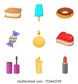 Lot of sweet icons set. Cartoon set of 9 lot of sweet vector icons for web isolated on white background