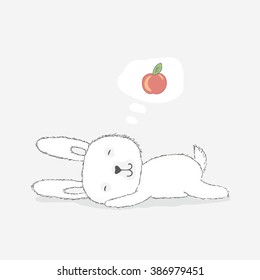  Sweet illustration of a hare is sleeping. Set, hand-drawn, cartoon style. Gray background for children's bedrooms and pajamas. 
