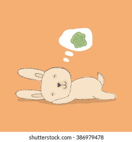  Sweet illustration of a hare is sleeping. Set, hand-drawn, cartoon style. Orange background for children's bedrooms and pajamas. 