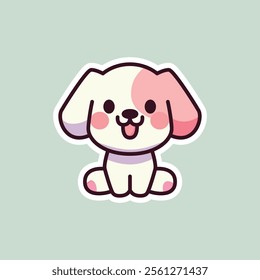 Sweet illustration of a white puppy with pink ears sitting on a pastel mint green background. Perfect for lighthearted and joyful design themes.