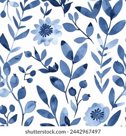 Sweet indigo flower watercolor seamless pattern.soft pastel colors water color seamless pattern for beauty products or other.