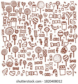 Ilustración vectorial de caramelos, vector dibujado a mano. Caramelos