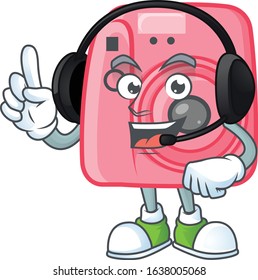 Sweet instan camera cartoon character design speaking on a headphone