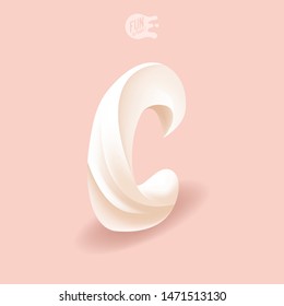 Sweet Isometric Letter C. Creamy Font. 
Realistic Dessert. Childhood Birthday Letter. Type For Websites. Big Bizet On A Pink Background. Isometric Alphabet Set. ABC. Whipped Cream