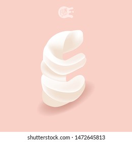 Sweet Isometric Letter E. Creamy Font. 
Realistic Dessert. Childhood Birthday Letter. Big Marshmallow On A Pink Background. Isometric Alphabet Set. ABC. Whipped Cream