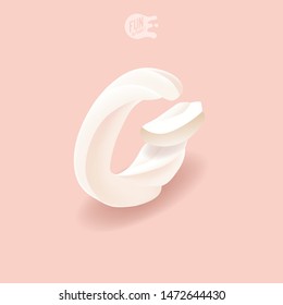Sweet Isometric Letter G. Creamy Font. 
Realistic Dessert. Childhood Birthday Letter. Big Marshmallow On A Pink Background. Isometric Alphabet Set. ABC. Whipped Cream