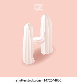 Sweet Isometric Letter H. Creamy Font. 
Realistic Dessert. Childhood Birthday Letter. Big Marshmallow On A Pink Background. Isometric Alphabet Set. ABC. Whipped Cream