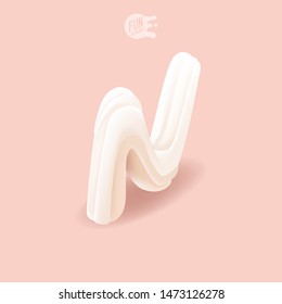 Sweet Isometric Letter N. Creamy Font. 
Realistic Dessert. Childhood Birthday Letter. Big Marshmallow On A Pink Background. Isometric Alphabet Set. ABC. Whipped Cream
