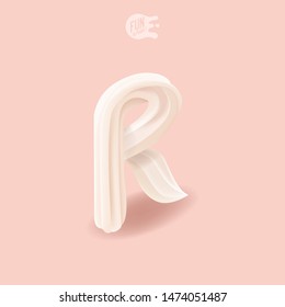 Sweet Isometric Letter R. Creamy Font. 
Realistic Dessert. Children's Birthday Letter. Big Marshmallow On A Pink Background. Isometric Alphabet Set. ABC. Whipped Cream