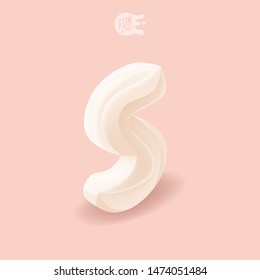 Sweet Isometric Letter S. Creamy Font. 
Realistic Dessert. Children's Birthday Letter. Big Marshmallow On A Pink Background. Isometric Alphabet Set. ABC. Whipped Cream