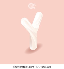 Sweet Isometric Letter Y. Creamy Font. 
Realistic Dessert. Children's Birthday Letter. Big Marshmallow On A Pink Background. Isometric Alphabet Set. ABC. Whipped Cream