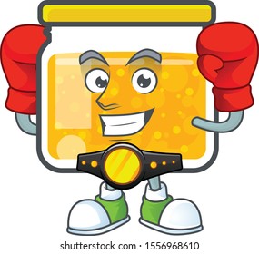 Sweet jam cartoon character with mascot boxing