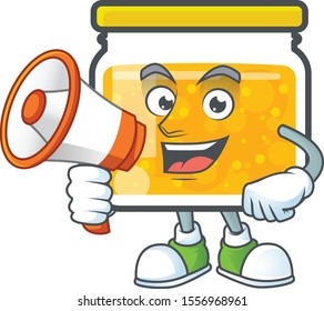 Sweet jam cartoon character with mascot with holding megaphone