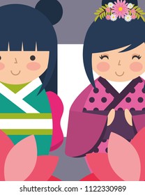 sweet japanese kokeshi dolls in kimono