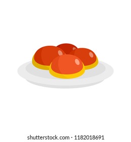 Sweet jewish bakery on plate icon. Flat illustration of sweet jewish bakery on plate vector icon for web design