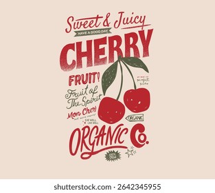 Sweet and juicy artwork. Sweet cherry artwork. Cherry fruit print. Cherry love. Organic food artwork for for t-shirt.