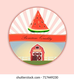 Sweet juicy slice of watermelon fruit symbol for jam and juice product label or grocery store, shop and farm market design. watermelon farm or ambar