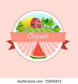 Sweet juicy slice of watermelon fruit symbol for jam and juice product label or grocery store, shop and farm market design. watermelon farm or ambar