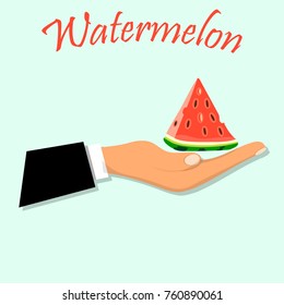 Sweet juicy slice of watermelon fruit symbol for jam and juice product label or grocery store, shop and farm market design.