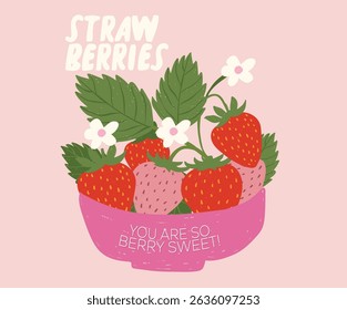 Sweet and juicy strawberry t shirt artwork. Feeling berry mood. Fresh strawberry fruit print. You are so berry sweet. Eat more strawberry. Sweet berry fruit club print design.