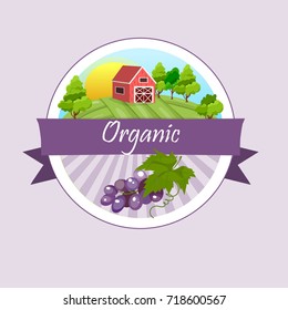 Sweet juicy whole grape fruit symbol for jam and juice product label or grocery store, shop and farm market design. grape jam, sauce or juice label