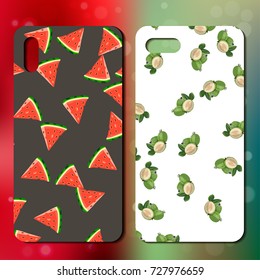 Sweet juicy whole watermelon and feijoa on back side of smart phone. phone cover design. Best choice for telephone cover or case design