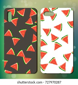 Sweet juicy whole watermelon on back side of smartphone. phone cover design. Best choice for telephone cover or case design