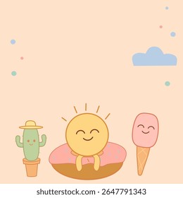 Sweet July summer kawaii illustration