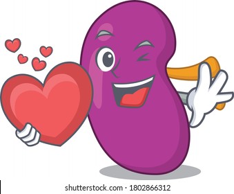 A sweet kidney cartoon character style holding a big heart