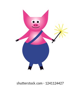 Sweet, kind pig with a burning Sparkler. Symbol 2019.
