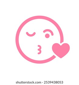 Sweet Kiss, Pink Heart and Emoji, Iisolated on white background